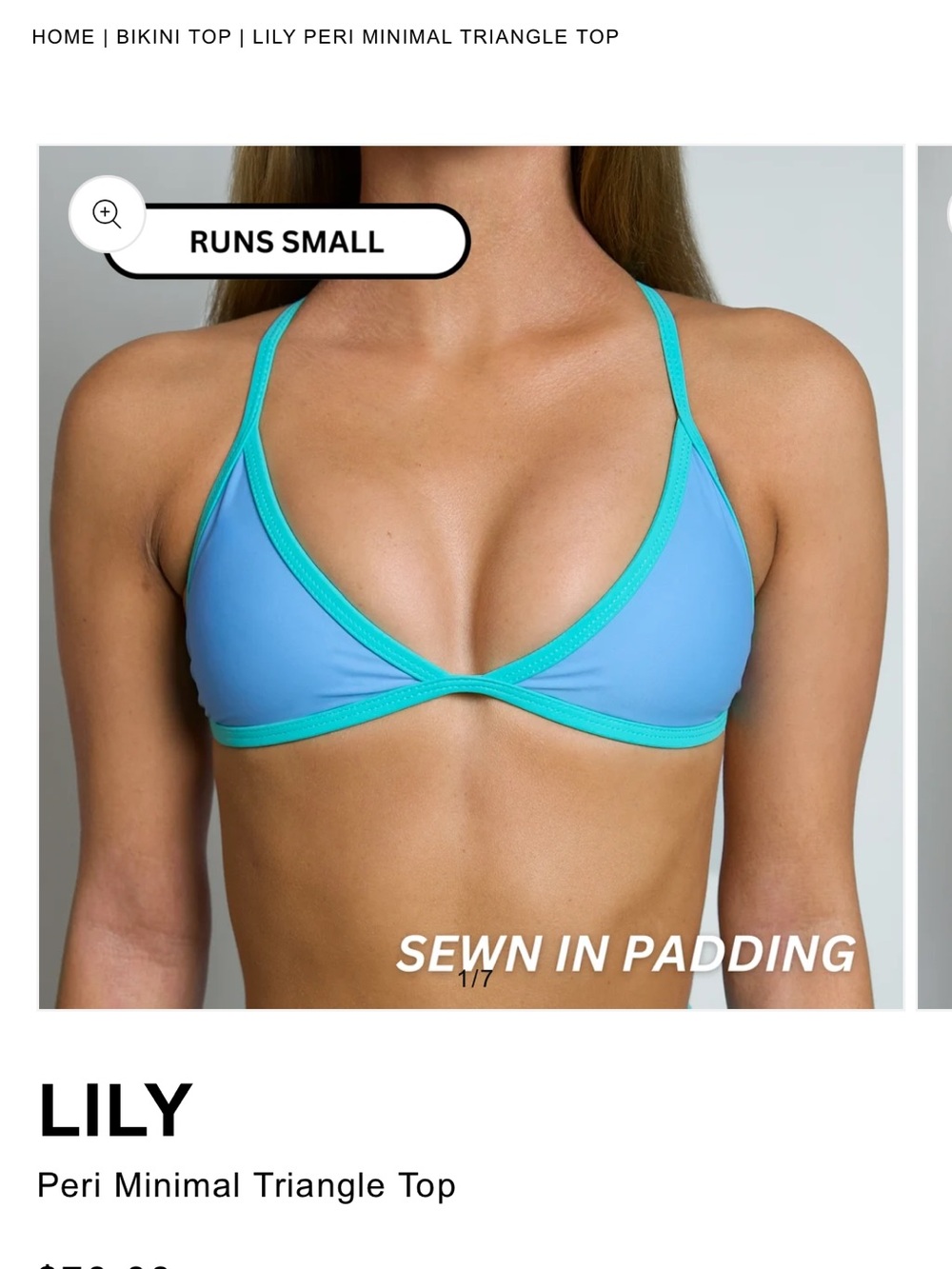 Lily Peri Blue Triangle Bikini Top with Turquoise Trim